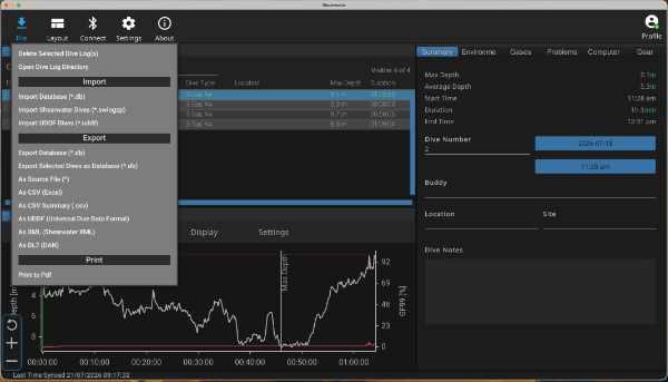 Shearwater dive app screen